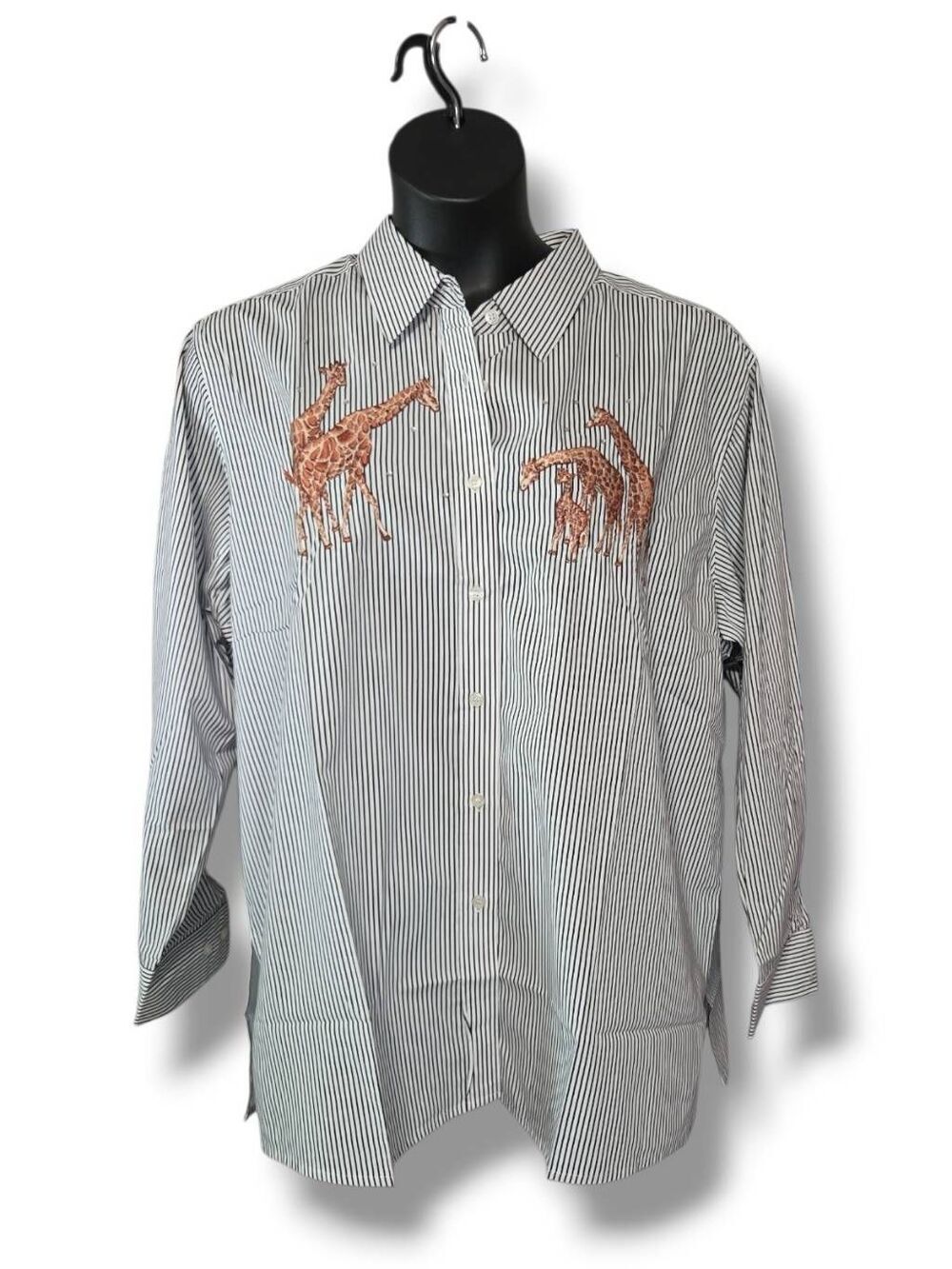 NWT Vintage Quacker Factory Striped Giraffe Embroidered Button Down Shirt Size 1
